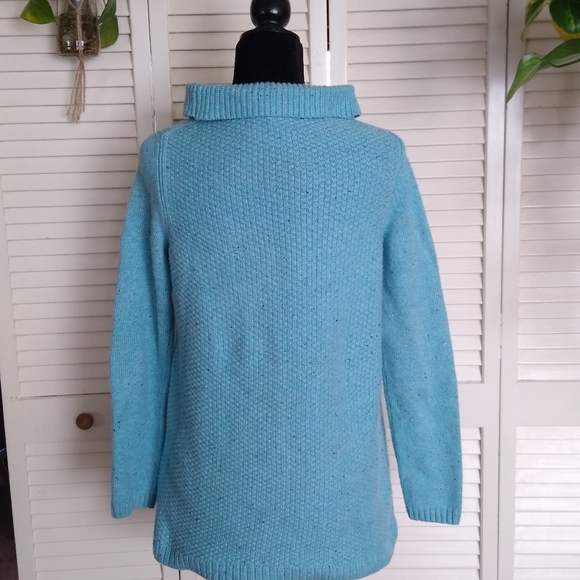 Talbots Mock Turtleneck Sweater Turquoise Speckled Side Buttons S - Picture 2 of 9